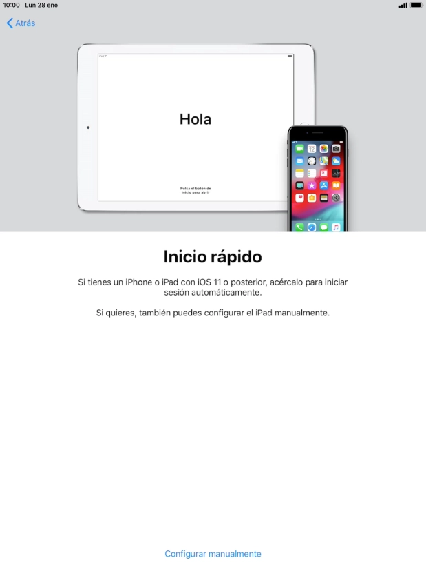 Sigue las indicaciones de la pantalla para transferir contenido de otro dispositivo iOS11 o con una versión más reciente o pulsa Configurar manualmente.
