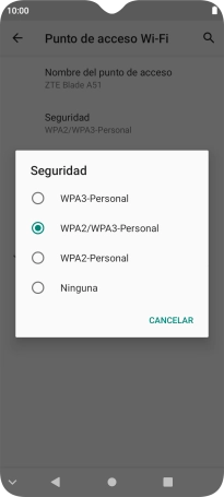 Pulsa WPA3-Personal para proteger la conexión wifi con una contraseña.