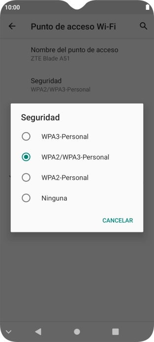 Pulsa WPA3-Personal para proteger la conexión wifi con una contraseña.