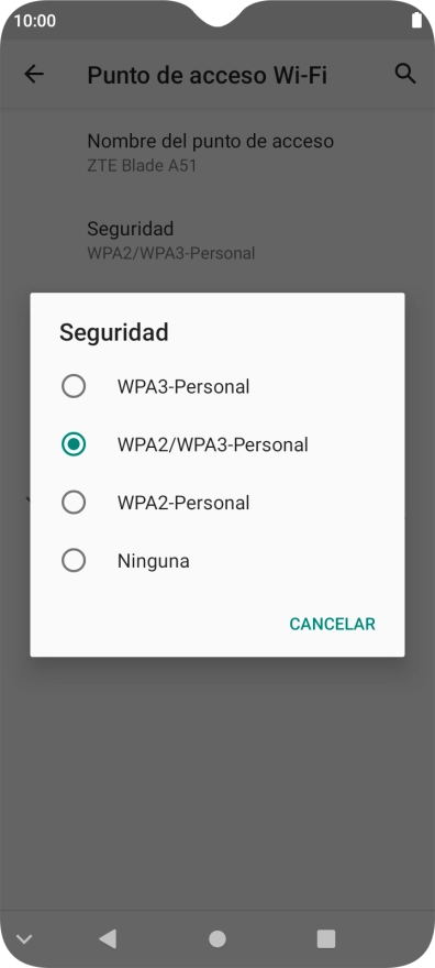 Pulsa WPA3-Personal para proteger la conexión wifi con una contraseña.