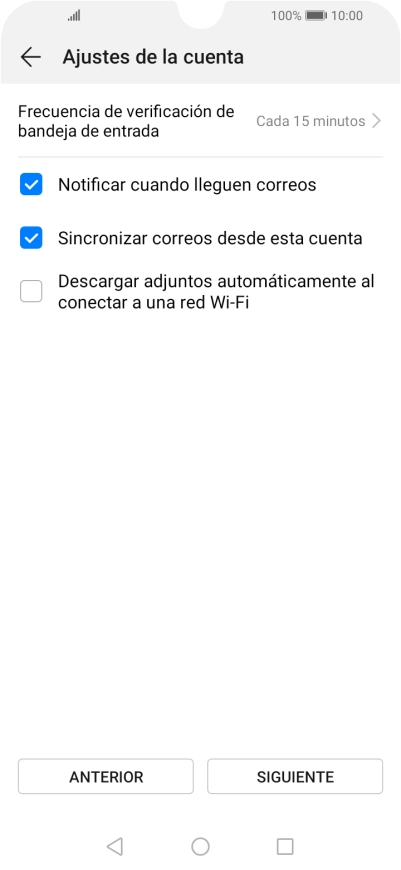 Pulsa Frecuencia de verificación de bandeja de entrada.