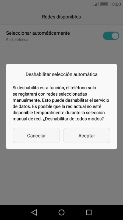 Pulsa Aceptar y espera mientras el teléfono está buscando redes.