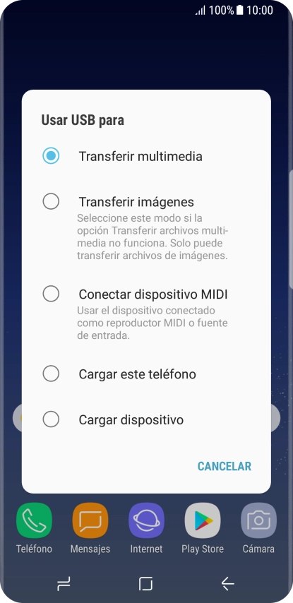 Pulsa Transferir multimedia para activar la función.