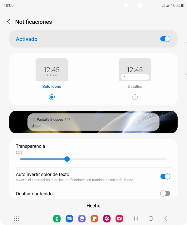 Pulsa los ajustes deseados para activarlos o desactivarlos.