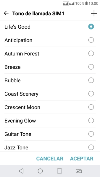 Pulsa el icono de añadir timbre de llamada y busca el timbre de llamada que quieras usar.
