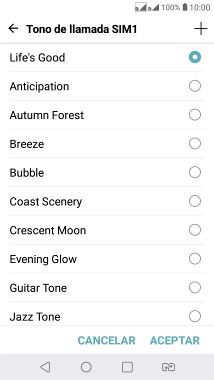 Pulsa el icono de añadir timbre de llamada y busca el timbre de llamada que quieras usar.