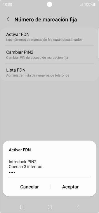 Introduce el código PIN2 y pulsa Aceptar.