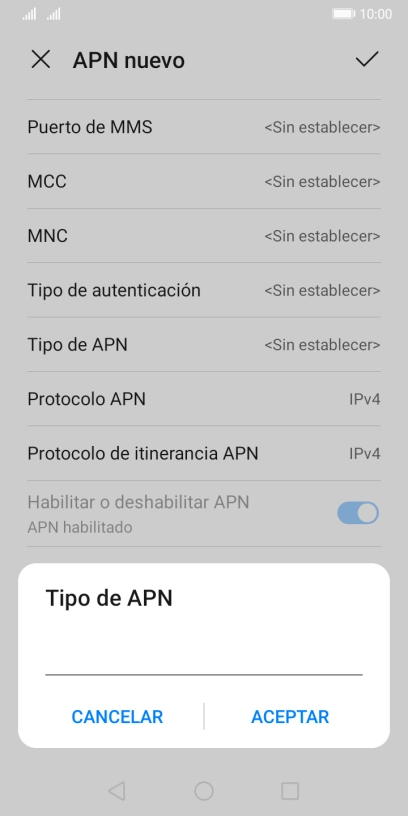 Introduce default y pulsa ACEPTAR.