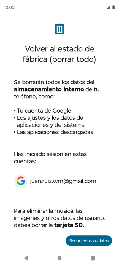 Pulsa Borrar todos los datos.