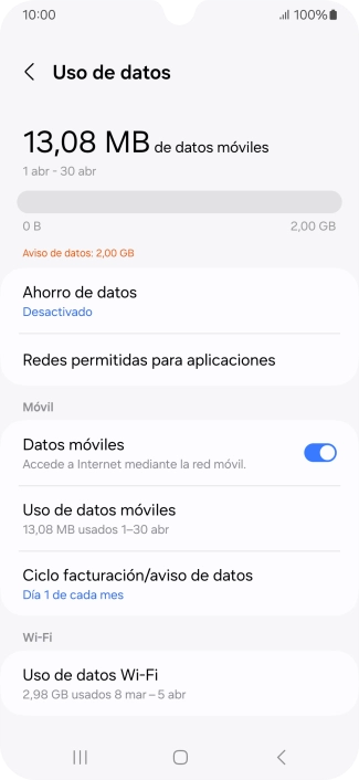 El consumo total de datos se visualiza ahora en la pantalla.