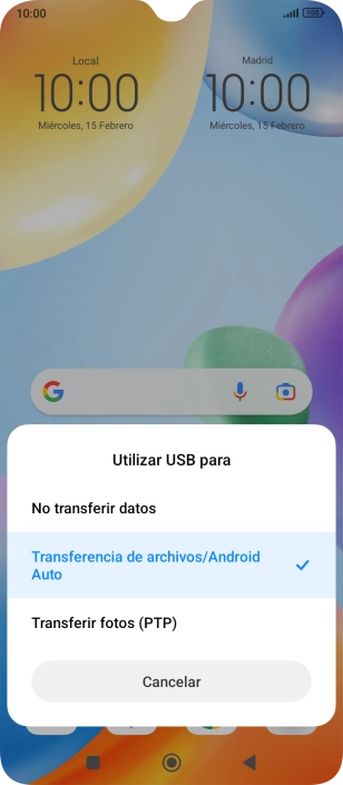 Pulsa Transferencia de archivos/Android Auto.