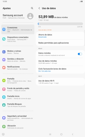 El consumo total de datos se visualiza ahora en la pantalla.