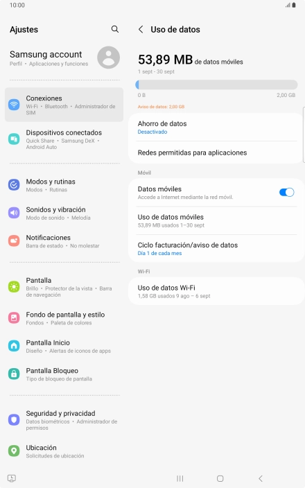 El consumo total de datos se visualiza ahora en la pantalla.