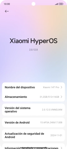 Pulsa Xiaomi HyperOS. Si hay una versión de software nueva disponible, aparecerá ahora en la pantalla. Sigue las indicaciones de la pantalla para actualizar el software del teléfono.