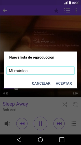 Introduce el nombre deseado de la lista de reproducción y pulsa ACEPTAR.
