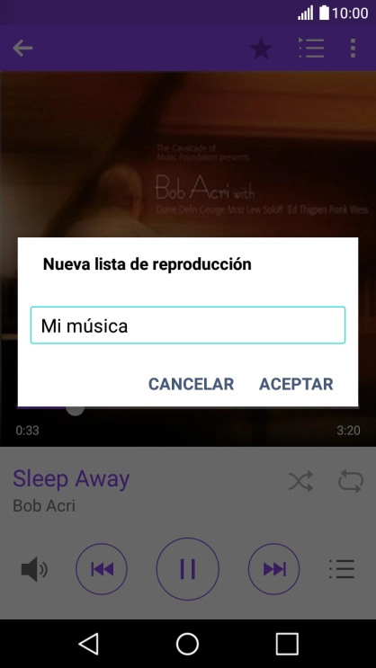 Introduce el nombre deseado de la lista de reproducción y pulsa ACEPTAR.