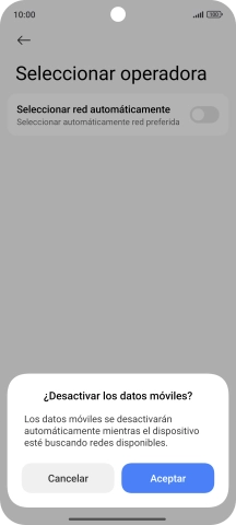 Pulsa Aceptar y espera mientras el teléfono está buscando redes.