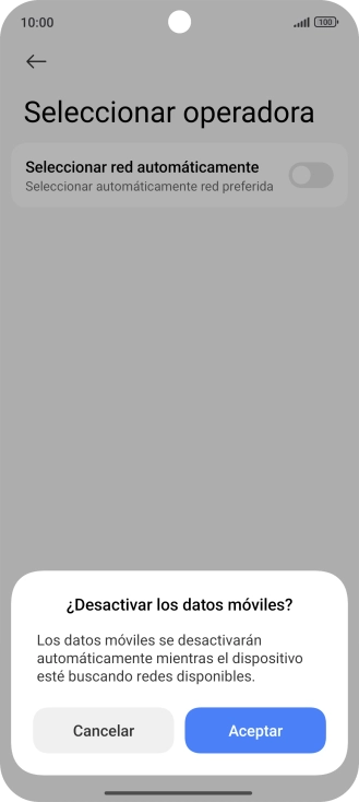 Pulsa Aceptar y espera mientras el teléfono está buscando redes.