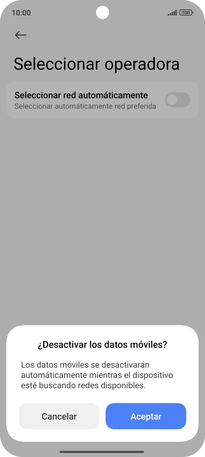 Pulsa Aceptar y espera mientras el teléfono está buscando redes.