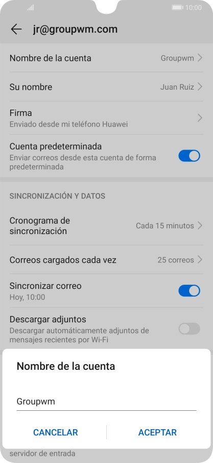 Introduce el nombre de la cuenta y pulsa ACEPTAR.