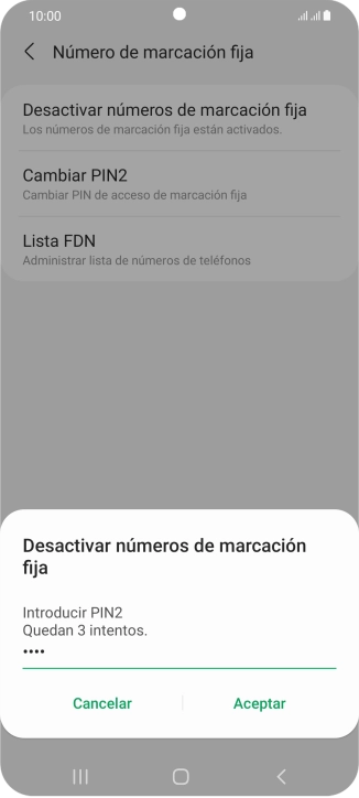Introduce el código PIN2 y pulsa Aceptar.