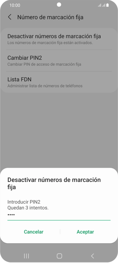 Introduce el código PIN2 y pulsa Aceptar.