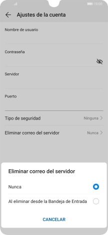 Pulsa Nunca para conservar los correos electrónicos en el servidor cuando los borras del teléfono.