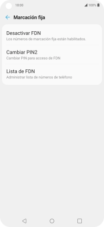 Pulsa Desactivar FDN para desactivar la marcación fija.