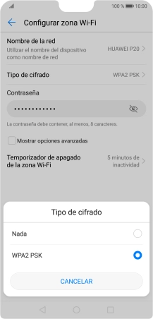Pulsa WPA2 PSK para proteger la conexión wifi con una contraseña.