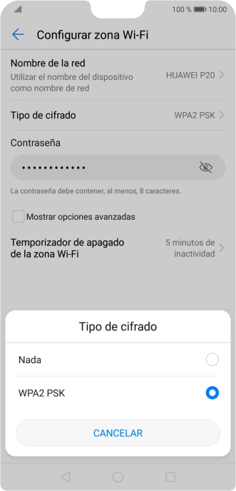 Pulsa WPA2 PSK para proteger la conexión wifi con una contraseña.