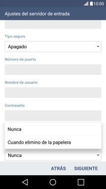 Pulsa Nunca para conservar los correos electrónicos en el servidor cuando los borras del teléfono.
