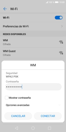 Introduce la contraseña de la red wifi y pulsa CONECTAR.