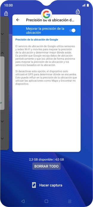 Para cerrar una sola aplicación en ejecución, desliza el dedo hacia arriba sobre la aplicación deseada.