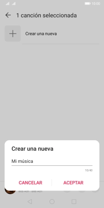 Introduce el nombre deseado de la lista de reproducción y pulsa ACEPTAR.