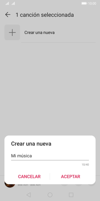 Introduce el nombre deseado de la lista de reproducción y pulsa ACEPTAR.