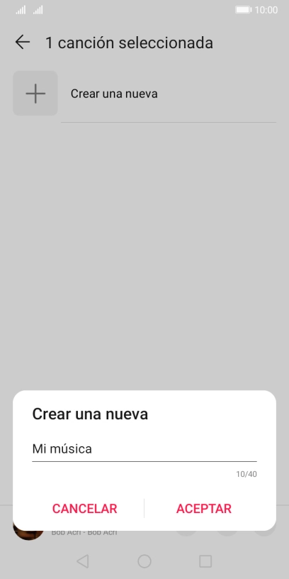 Introduce el nombre deseado de la lista de reproducción y pulsa ACEPTAR.