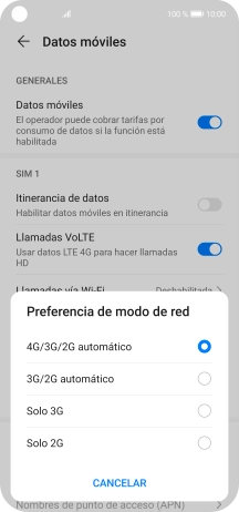 Pulsa el tipo de red deseado.