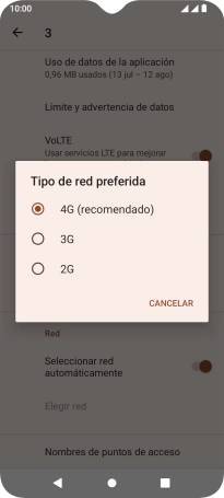 Pulsa el tipo de red deseado.