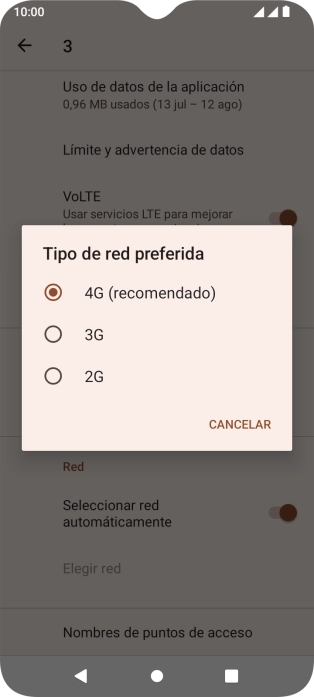 Pulsa el tipo de red deseado.