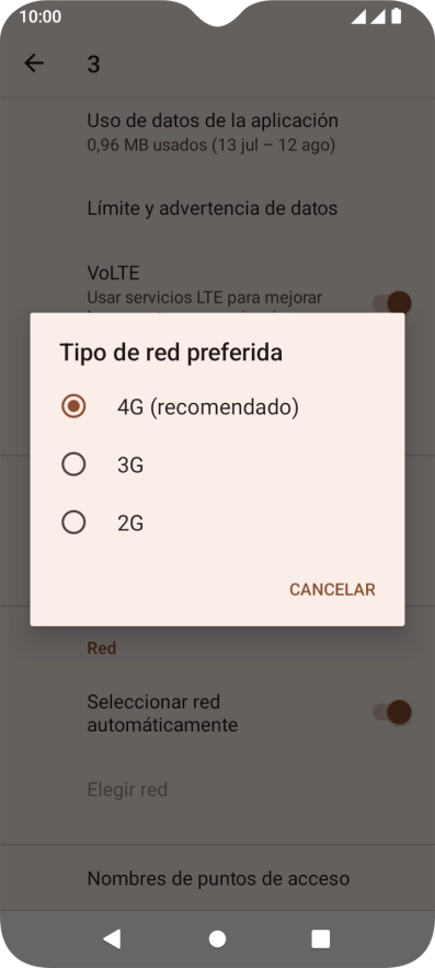 Pulsa el tipo de red deseado.