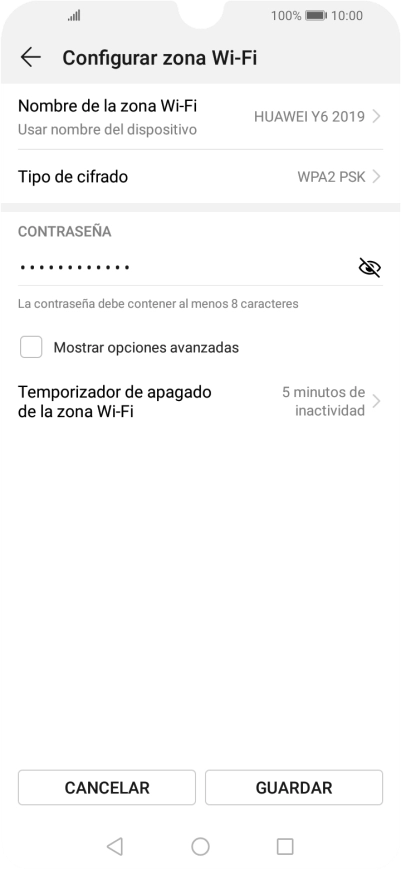 Pulsa Nombre de la zona Wi-Fi.