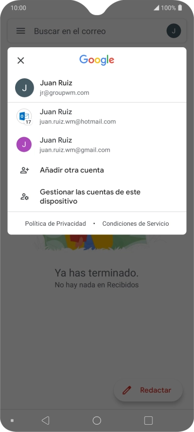 Pulsa la cuenta de correo electrónico deseada.