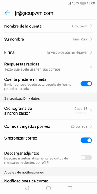 Pulsa Nombre de la cuenta e introduce el nombre de la cuenta de correo electrónico.