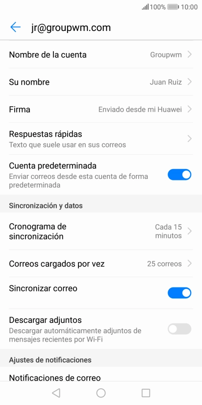 Pulsa Nombre de la cuenta e introduce el nombre de la cuenta de correo electrónico.