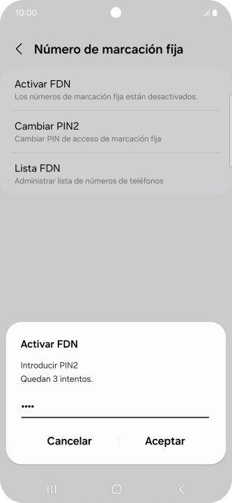 Introduce el código PIN2 y pulsa Aceptar.