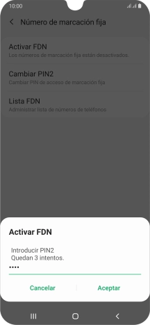 Introduce el código PIN2 y pulsa Aceptar.