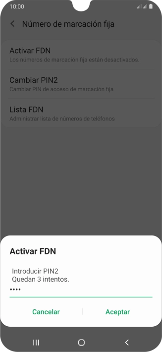 Introduce el código PIN2 y pulsa Aceptar.