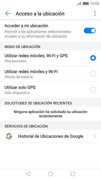 Si seleccionas Utilizar redes móviles, Wi-Fi y GPS, el teléfono podrá encontrar tu posición exacta con ayuda de los satélites GPS, la red móvil y una red wifi cercana. El GPS por satélite requiere vista libre al cielo.