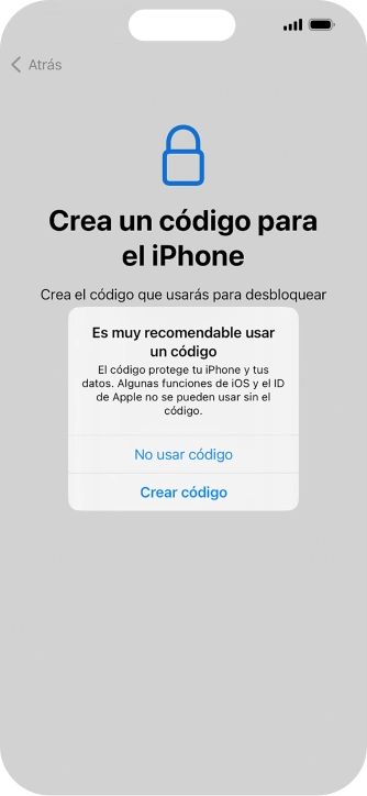 Si desactivas la función, pulsa No usar código.