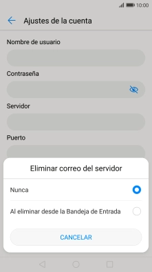 Pulsa Nunca para conservar los correos electrónicos en el servidor cuando los borras del teléfono.